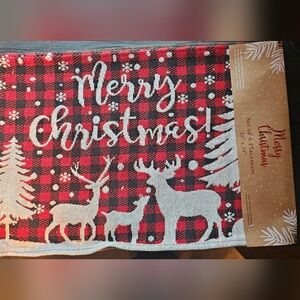 Christmas Plaid Placemat Set of 6. Red and White with Deer.